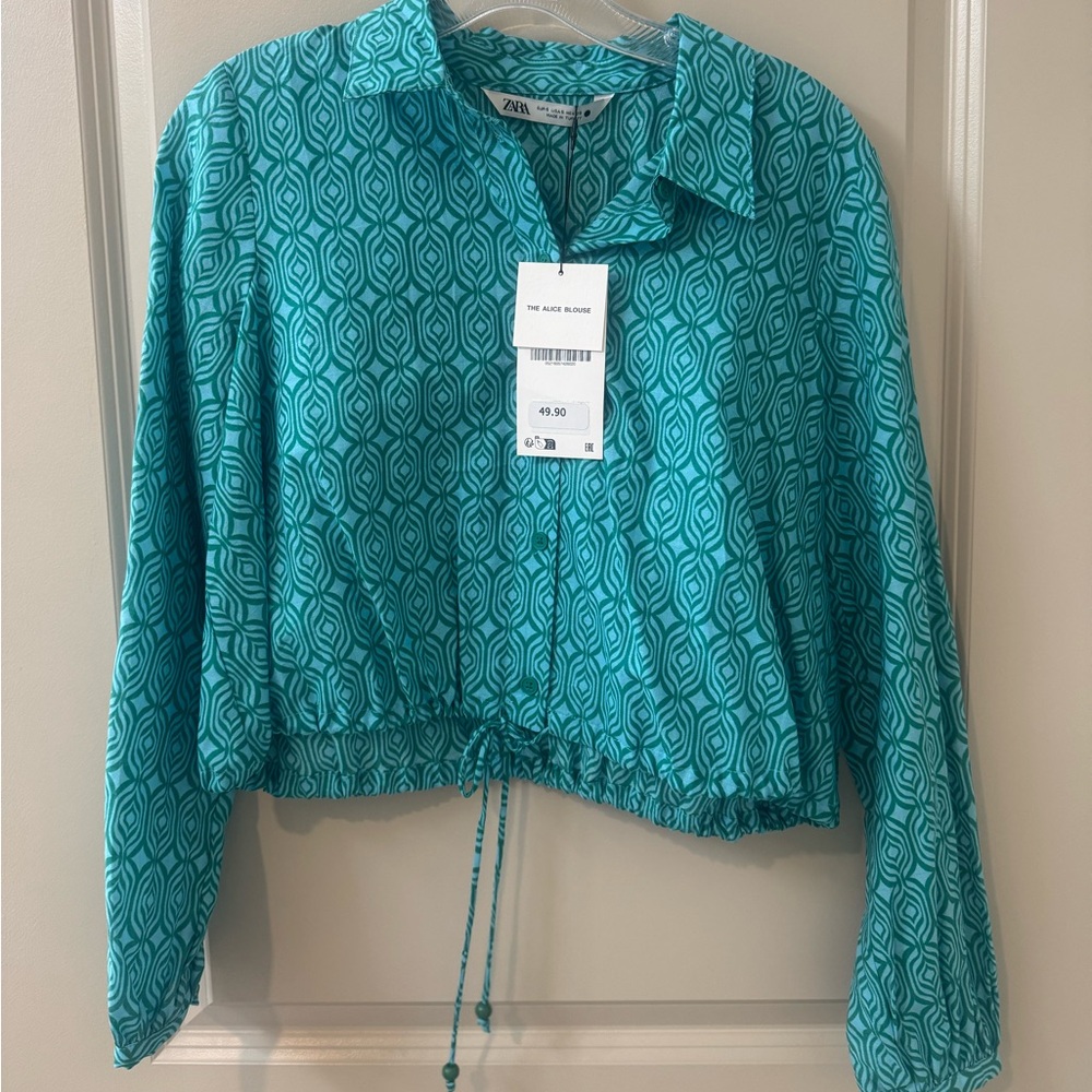 Zara Blue Cropped Blouse